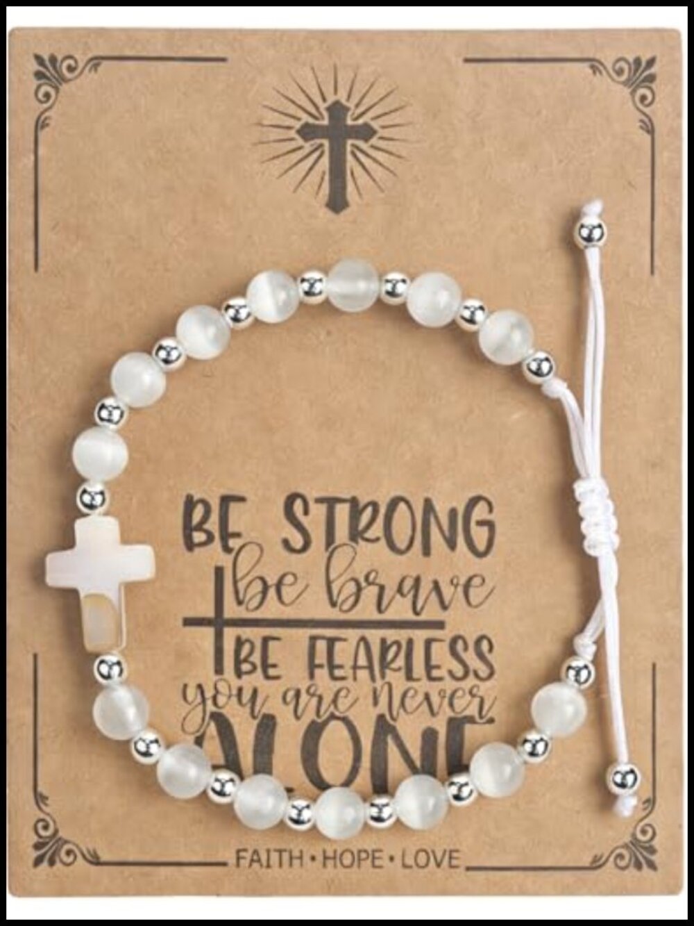 Adjustable Cross Beaded Bracelet Women Religious Christian Inspirational Gift